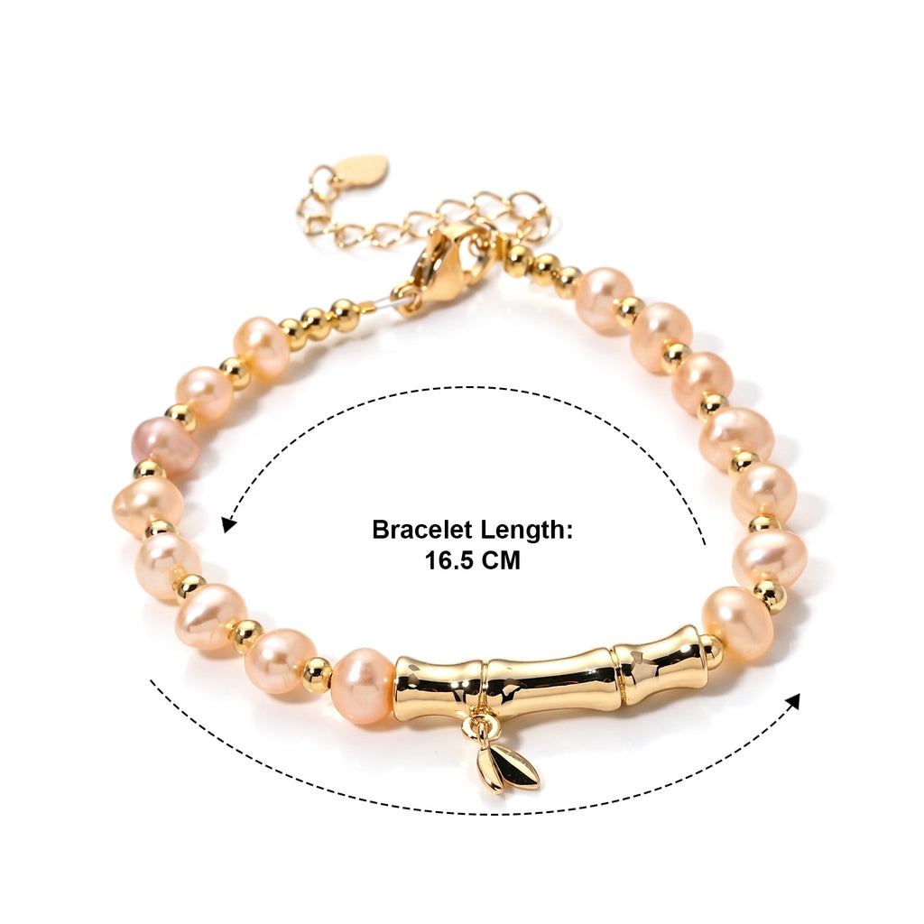 Peach Fresh Water Pearl Adjustable Beads Bracelet (Size - 6.5+2 Ext) in Yellow Gold Tone 15.00 Ct._8666380_5