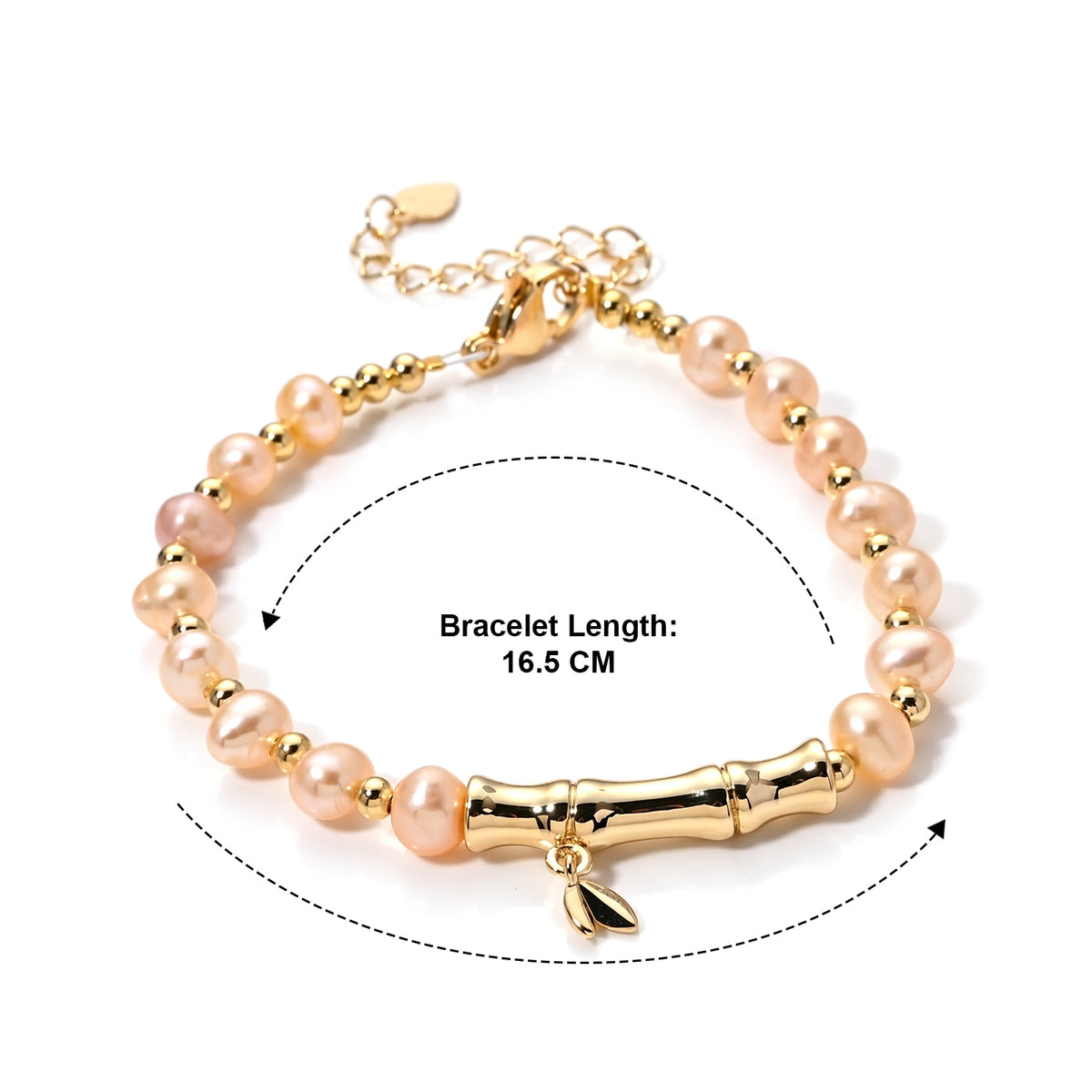 Peach Freshwater Pearl Adjustable Beads Bracelet (Size - 6.5-2 Ext) in Yellow Gold Tone 15.00 Ct. V32520719 6