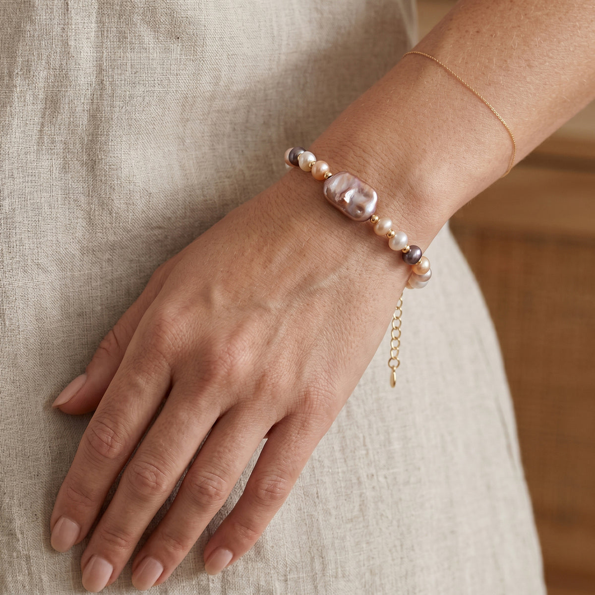 Multi Colour Keshi Pearl &amp; Multi Colour Fresh Water Pearl Adjustable Bracelet (Size 6.5+2 Ext)  20.00 Ct. V32520866 2