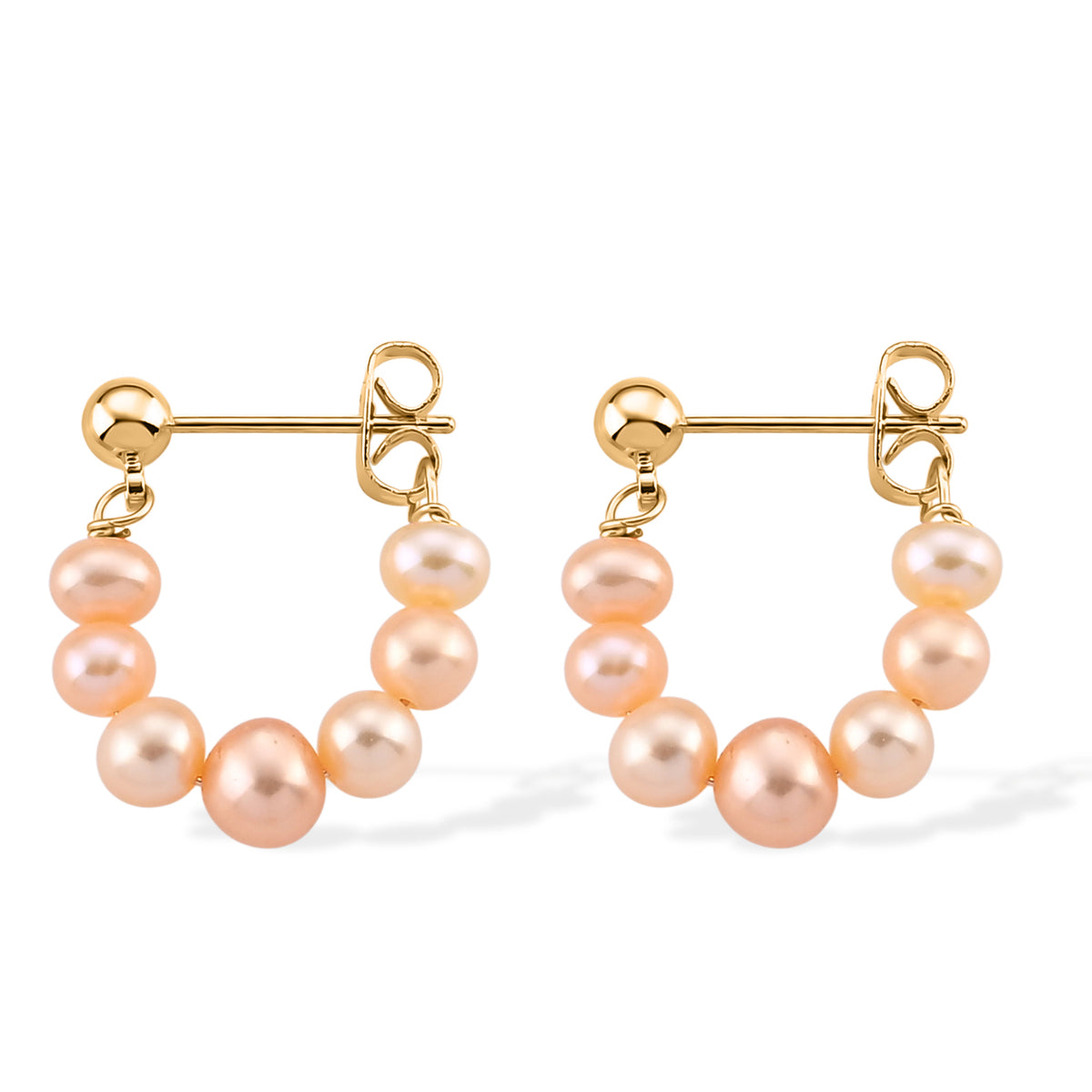 Peach Freshwater Pearl Half Hoop Earrings V32513690 4