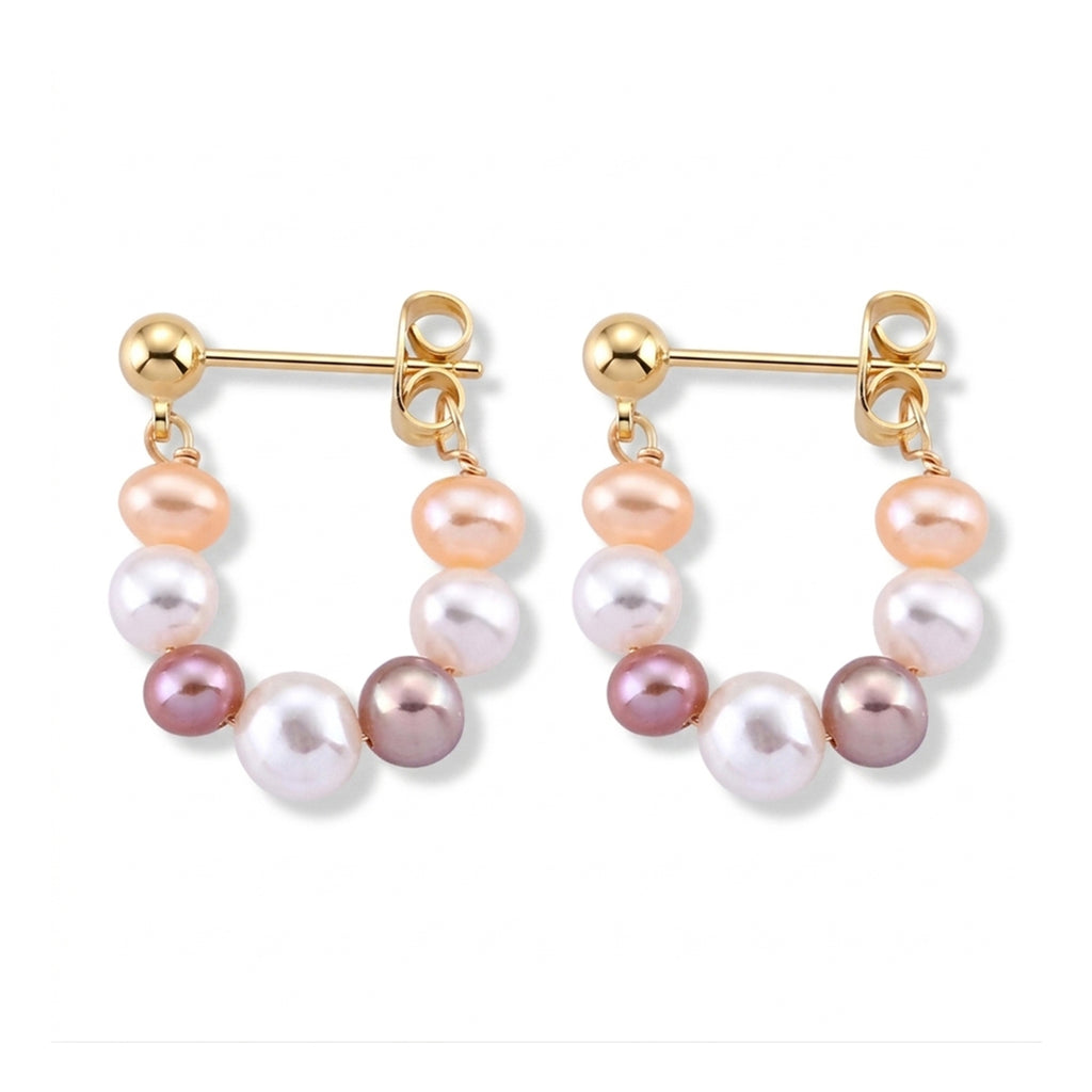 Multi Color Fresh Water Pearl Beads Earring with Push Back_8666419_3