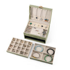 3-Layer Debossed Floral PU Leather Jewellery Organiser Box with Drawers - Green_8666423_3