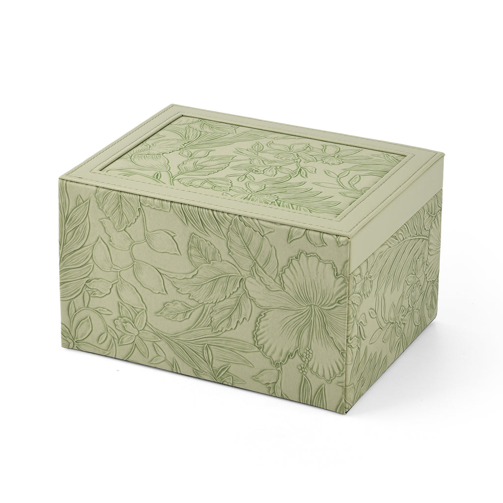 3-Layer Debossed Floral PU Leather Jewellery Organiser Box with Drawers - Green_8666423_5