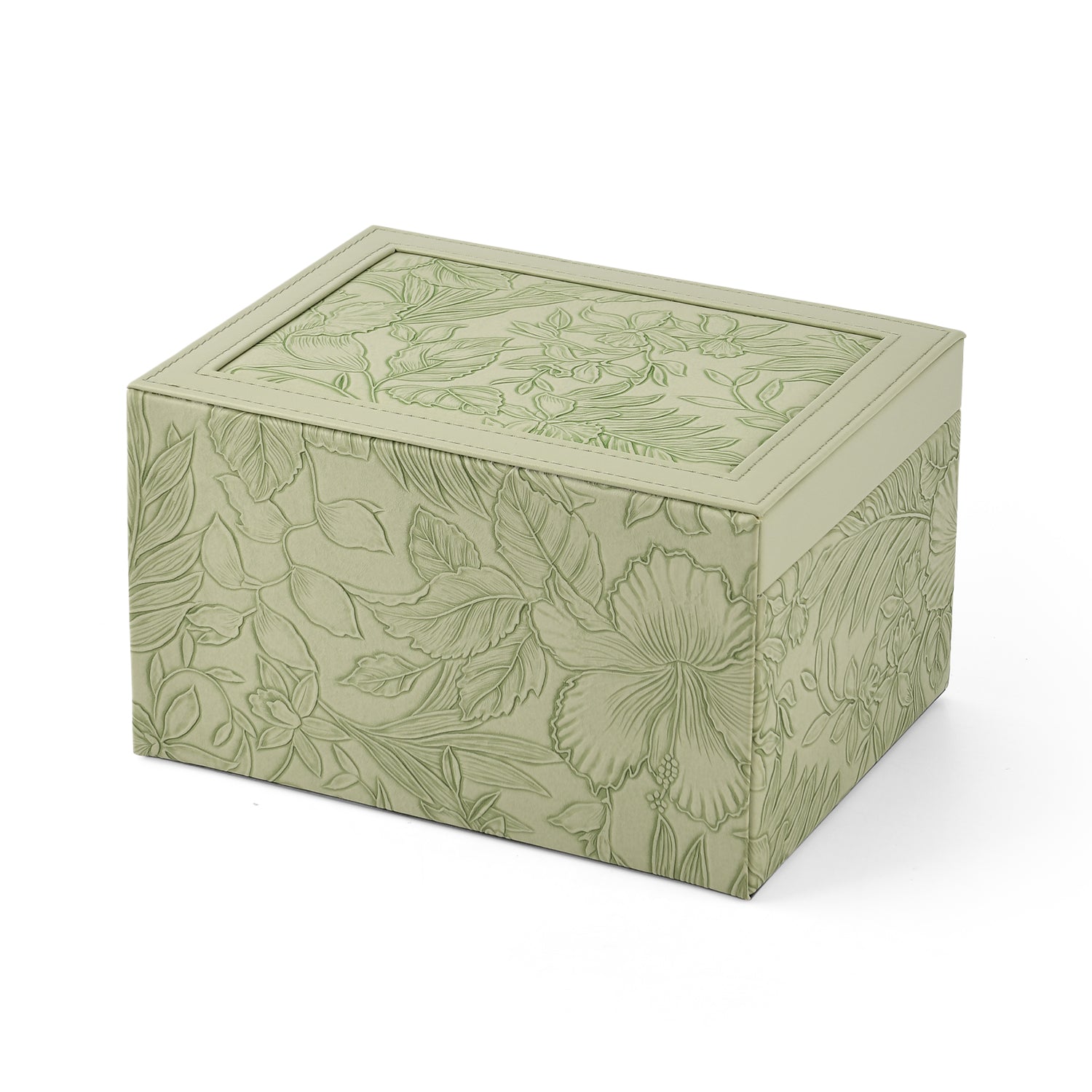 3-Layer Debossed Floral PU Leather Jewellery Organiser Box with Drawers - Green 8666423 5