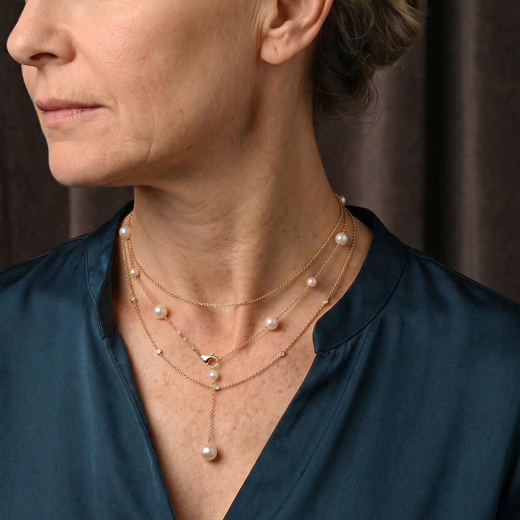 White Fresh Water Pearl Adjustable Beads Necklace (Size - 20) in Yellow Gold Tone 15.00 Ct._8666429_2