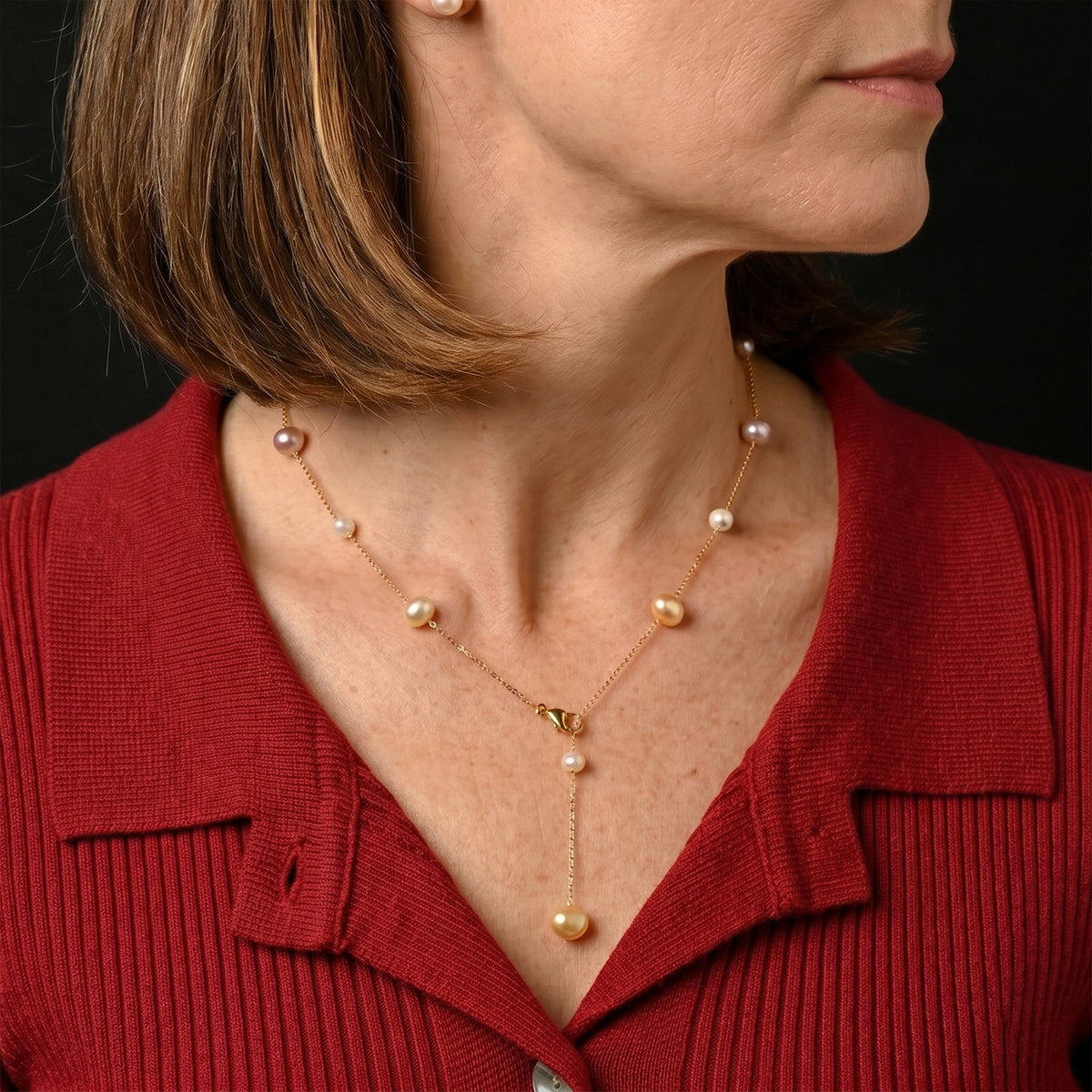 Multicolour Freshwater Pearl Adjustable Beads Necklace (Size - 20) in Yellow Gold Tone 15.00 Ct. V32605188 2