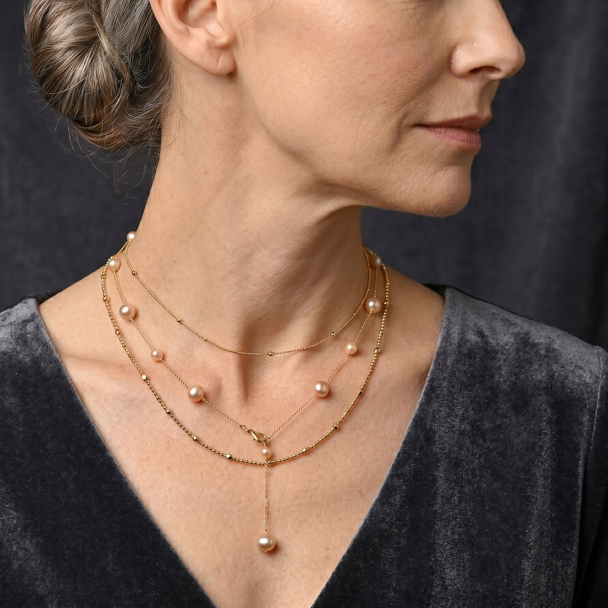 Peach Freshwater Pearl Adjustable Beads Necklace (Size - 20) in Yellow Gold Tone 15.00 Ct. V32603930 3