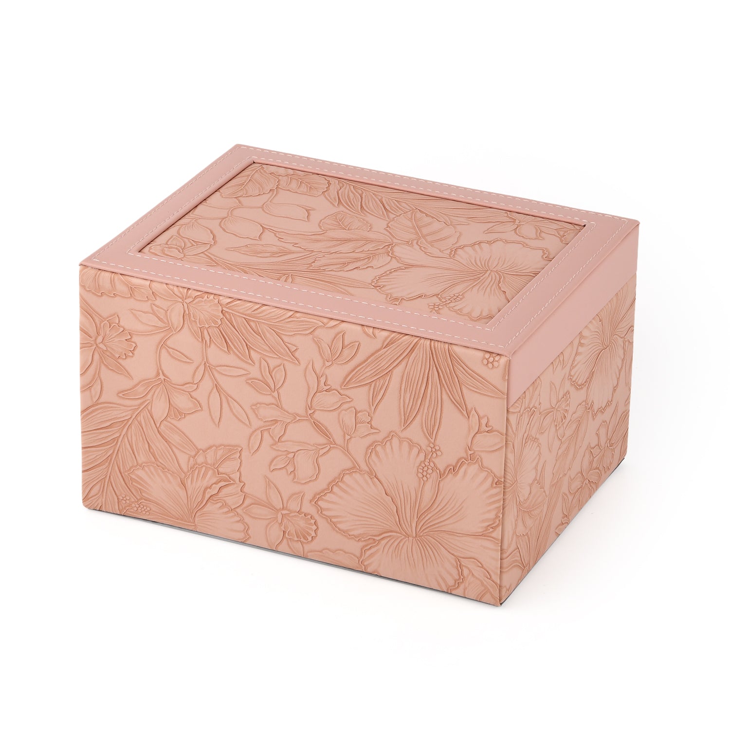 3-Layer Debossed Floral PU Leather Jewellery Organiser Box with Drawers - Baby Pink 8666432 5