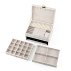 3-Layer Debossed Floral PU Leather Jewellery Organiser Box with Drawers - White_8666433_2