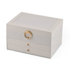 3-Layer Debossed Floral PU Leather Jewellery Organiser Box with Drawers - White_8666433_4
