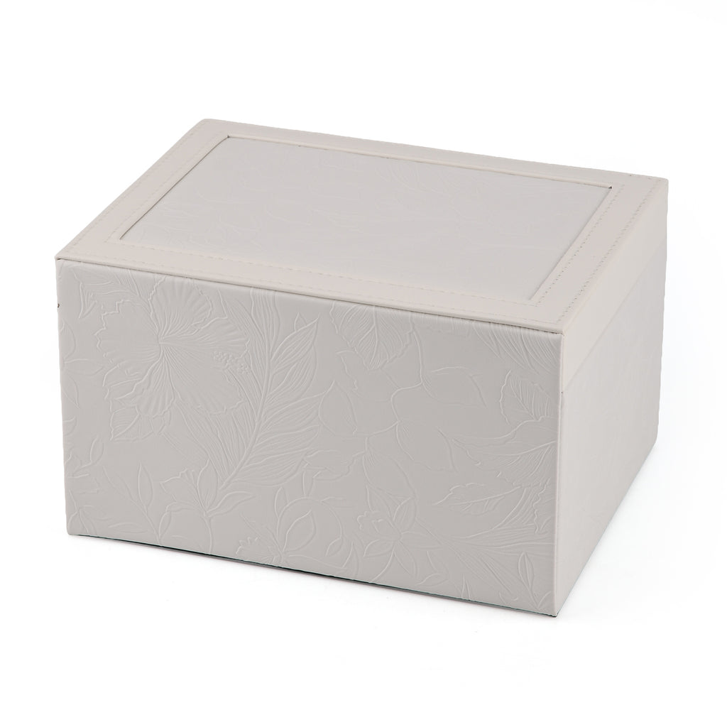3-Layer Debossed Floral PU Leather Jewellery Organiser Box with Drawers - White_8666433_5