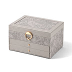 3-Layer Debossed Floral PU Leather Jewellery Organiser Box with Drawers - Gray_8666454_4