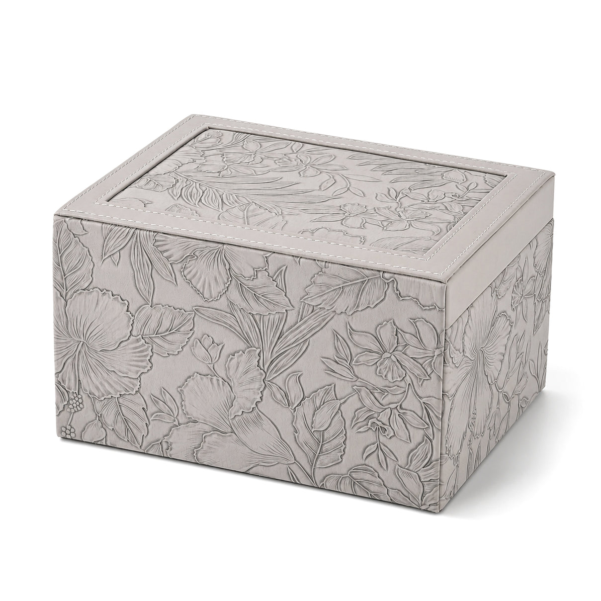 3-Layer Debossed Floral PU Leather Jewellery Organiser Box with Drawers - Gray 8666454 5