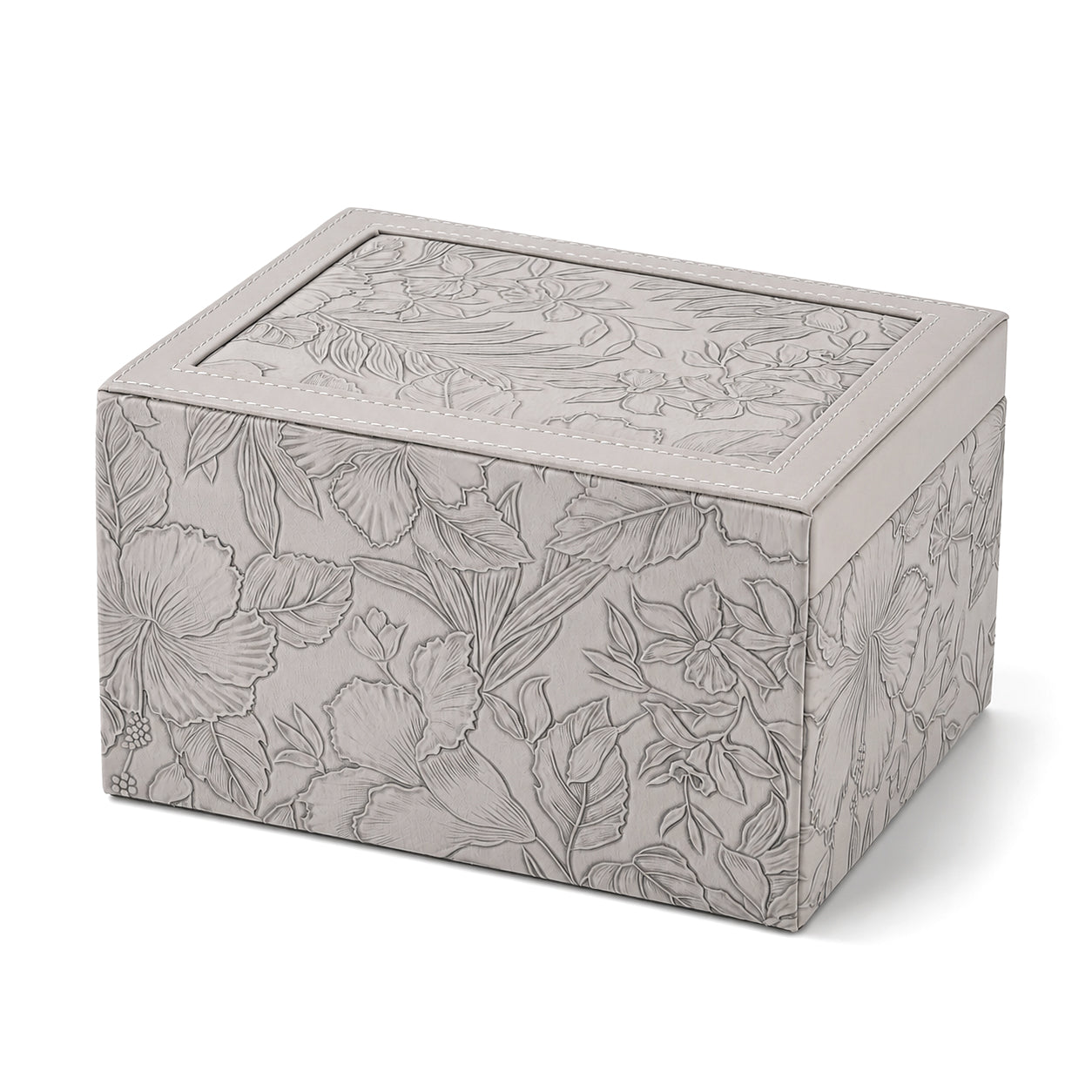 3-Layer Debossed Floral PU Leather Jewellery Organiser Box with Drawers - Gray 8666454 5