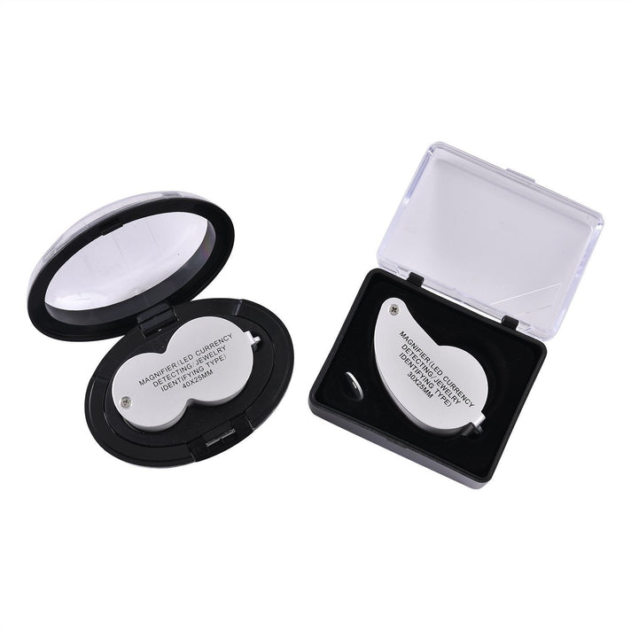 Set of 2 LED Illuminated Pocket Jewellery Loupe Magnifiers (30X &amp; 40X) With LED Lights &amp; UV Lights - Silver &amp; Brown 8666632 1
