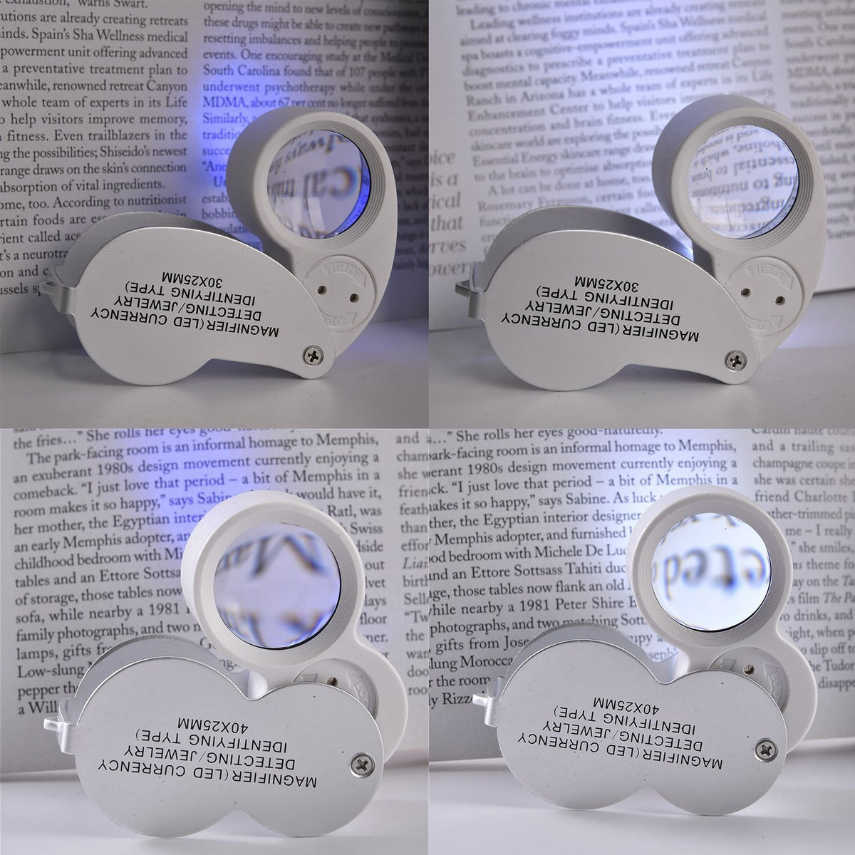 Set of 2 LED Illuminated Pocket Jewellery Loupe Magnifiers (30X &amp; 40X) With LED Lights &amp; UV Lights - Silver &amp; Brown V32636038 2
