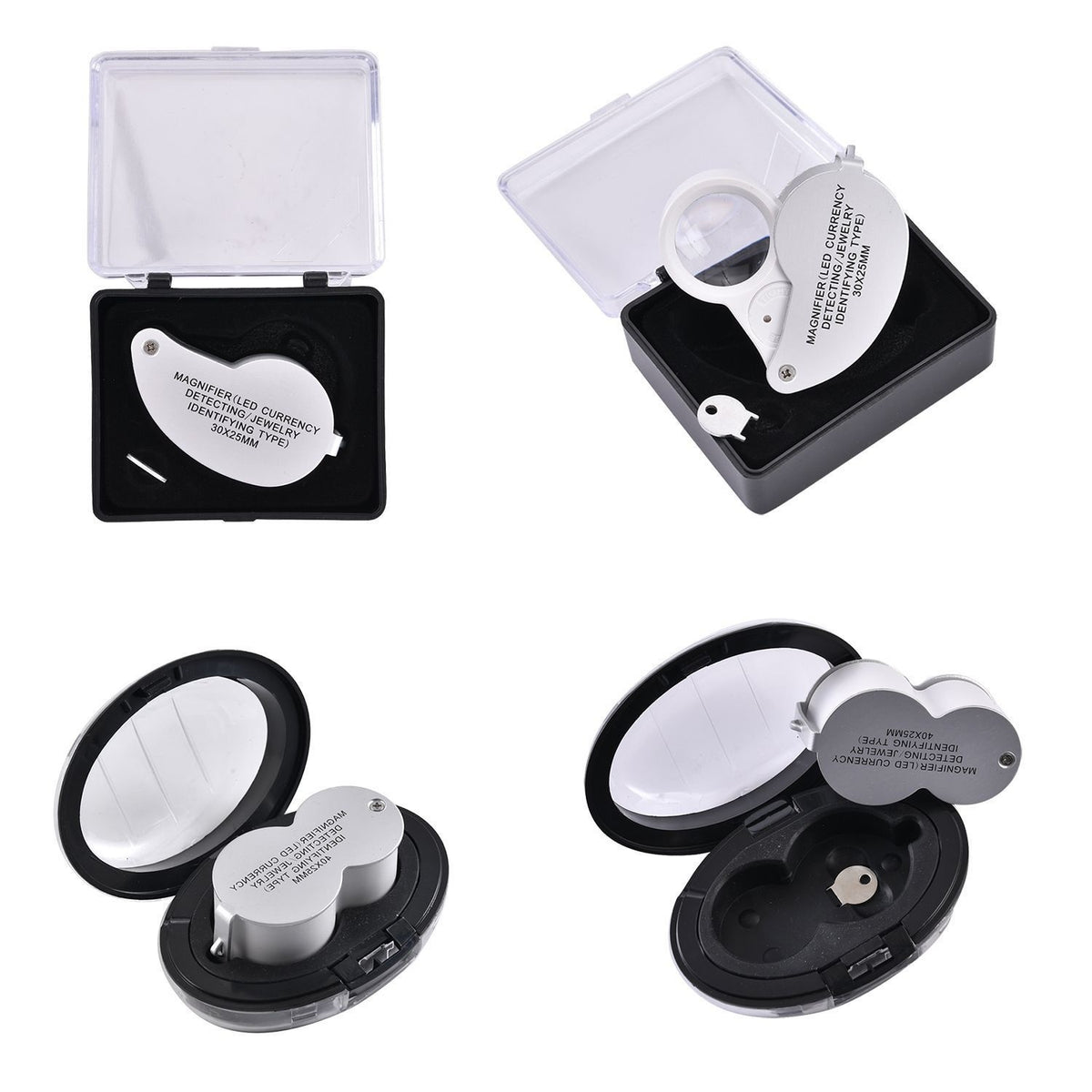 Set of 2 LED Illuminated Pocket Jewellery Loupe Magnifiers (30X &amp; 40X) With LED Lights &amp; UV Lights - Silver &amp; Brown V32636038 3