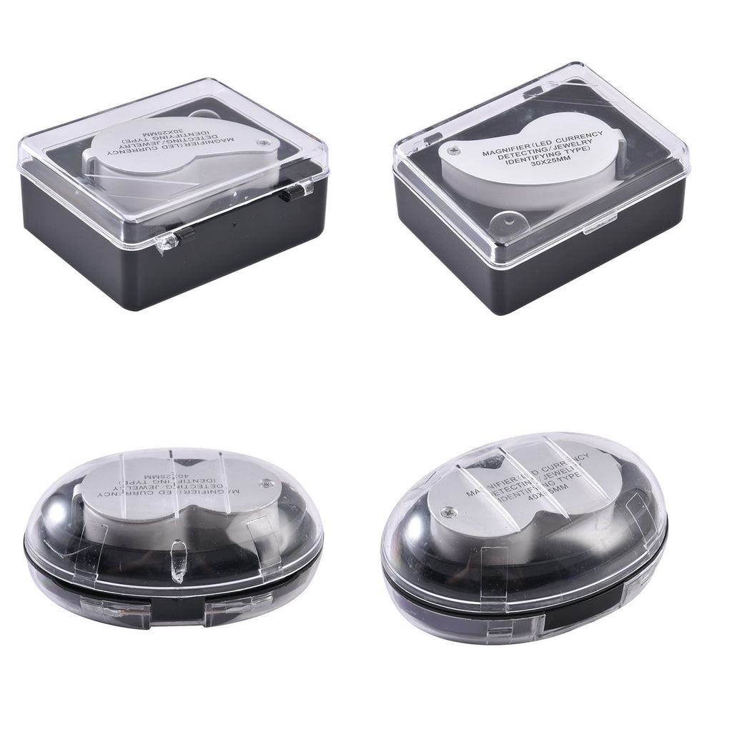 Set of 2 LED Illuminated Pocket Jewellery Loupe Magnifiers (30X & 40X) - Silver & Brown_8666632_3