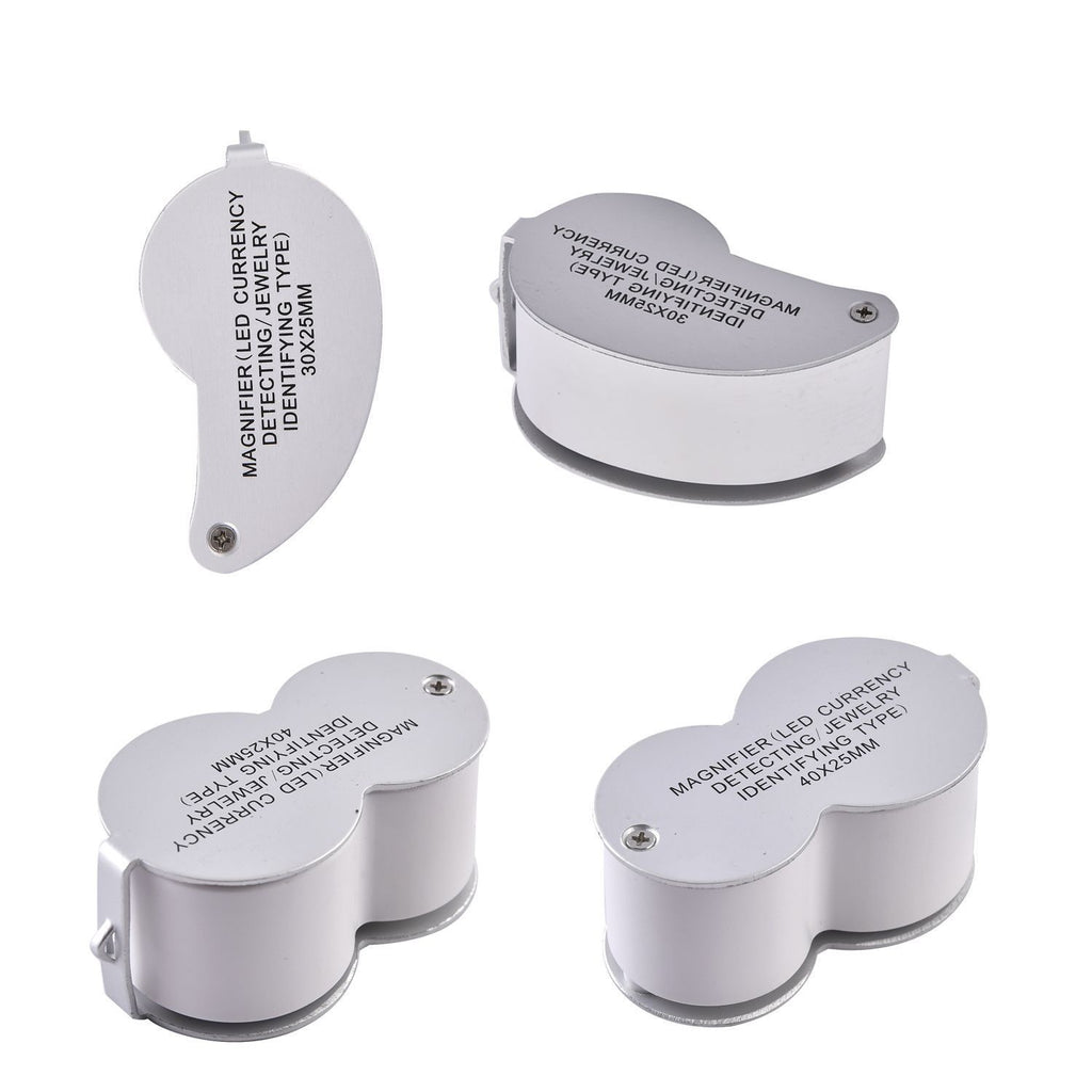 Set of 2 LED Illuminated Pocket Jewellery Loupe Magnifiers (30X & 40X) - Silver & Brown_8666632_4