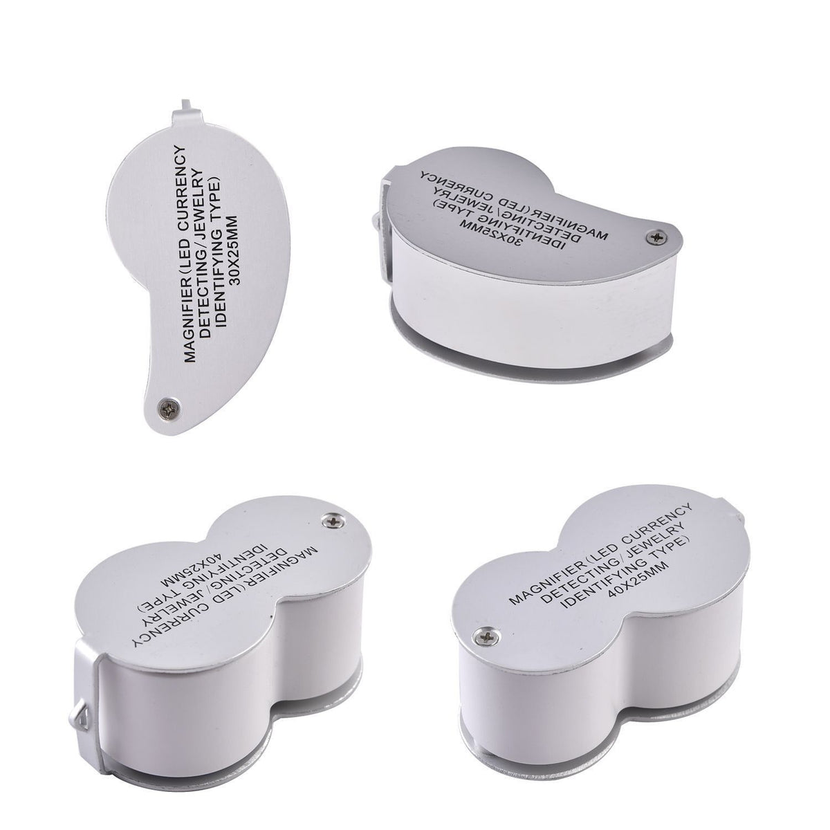 Set of 2 LED Illuminated Pocket Jewellery Loupe Magnifiers (30X &amp; 40X) With LED Lights &amp; UV Lights - Silver &amp; Brown V32636038 5