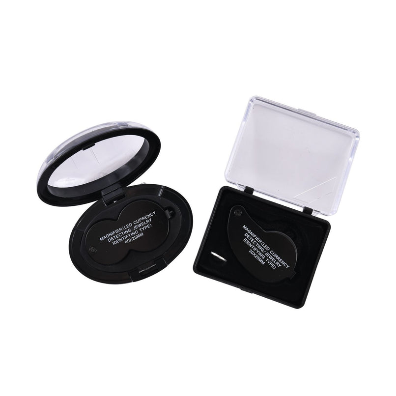Set of 2 LED Illuminated Pocket Jewellery Loupe Magnifiers (30X & 40X) - Black_8666633