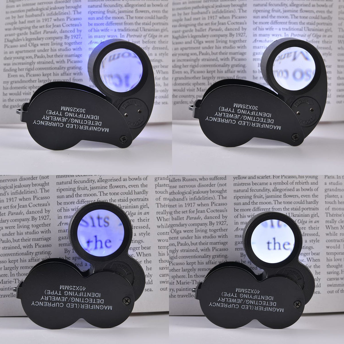 Set of 2 LED Illuminated Pocket Jewellery Loupe Magnifiers (30X &amp; 40X) - Black V32637426 2