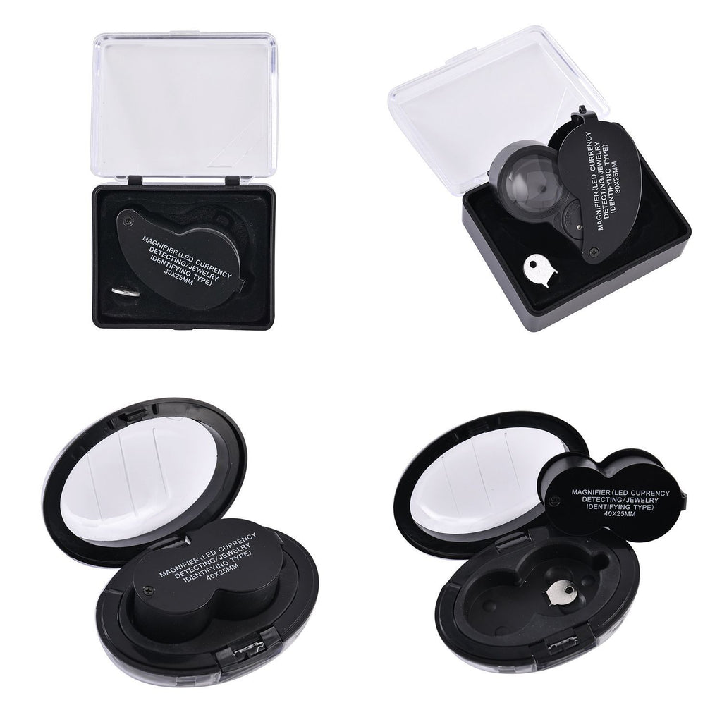 Set of 2 LED Illuminated Pocket Jewellery Loupe Magnifiers (30X & 40X) - Black_8666633
