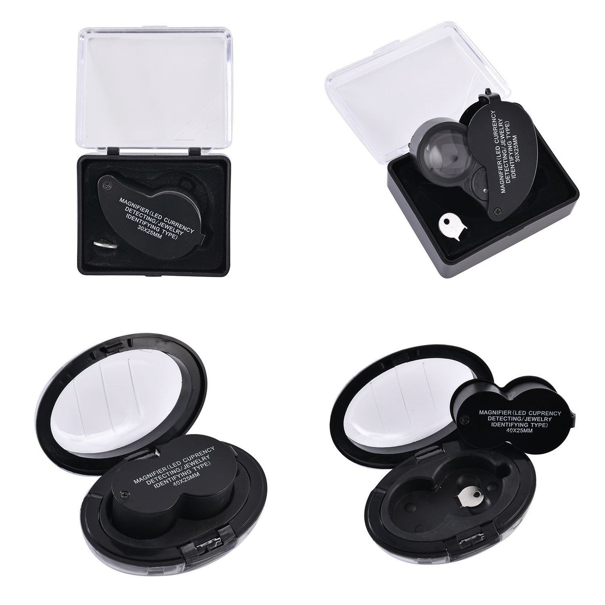 Set of 2 LED Illuminated Pocket Jewellery Loupe Magnifiers (30X &amp; 40X) - Black V32637426 3