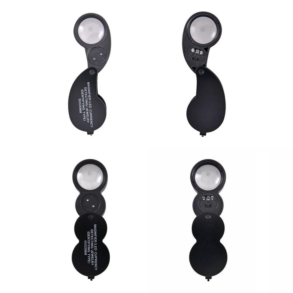 Set of 2 LED Illuminated Pocket Jewellery Loupe Magnifiers (30X & 40X) - Black_8666633