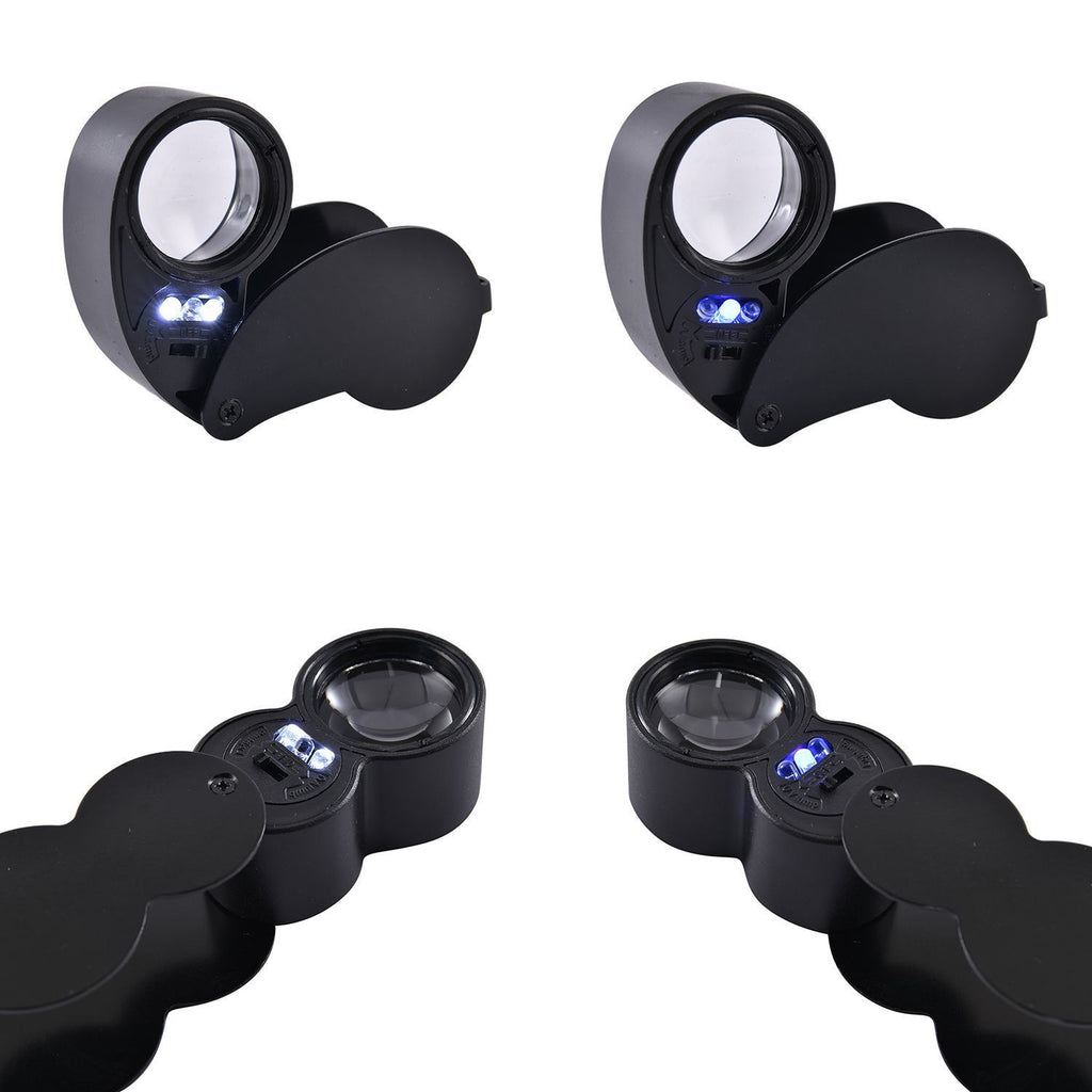 Set of 2 LED Illuminated Pocket Jewellery Loupe Magnifiers (30X & 40X) - Black_8666633
