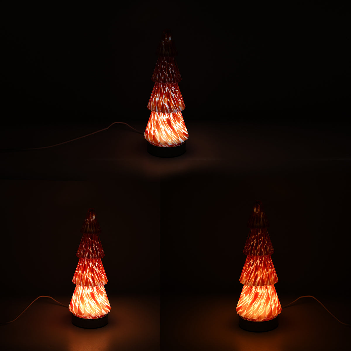 LIVMORE 3-Colour LED USB-Powered Glass Christmas Tree Table Lamp - 27cm - Red 8666660 3