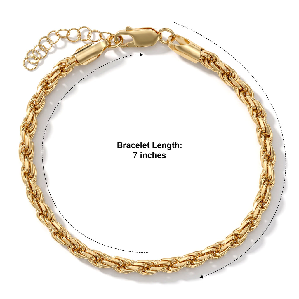 Bronzella Collection - 18K Gold Overlay Italian Made Rope Bracelet (Size - 7+1 Ext)  Weight 8.42 Grams_8666731_3