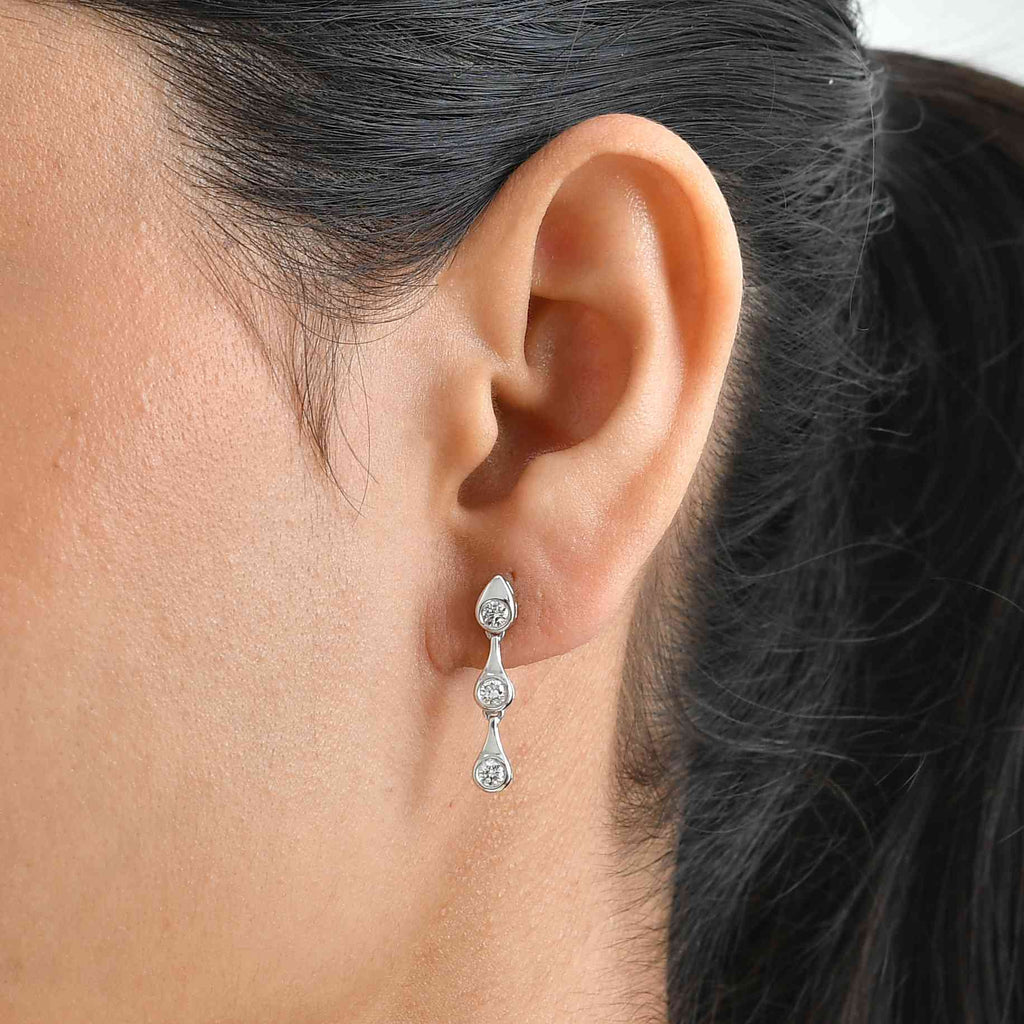 Lucy Q - SGL Certified Lab Grown Diamond (SI/G-H) Dangling Earring with Push Back in Rhodium Overlay Sterling Silver 0.50 Ct._8666760_1