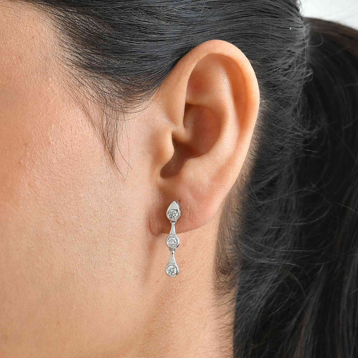 Lucy Q - SGL Certified Lab Grown Diamond (SI-G-H) Dangling Earring with Push Back in Rhodium Overlay Sterling Silver 0.50 Ct. 8666760 2