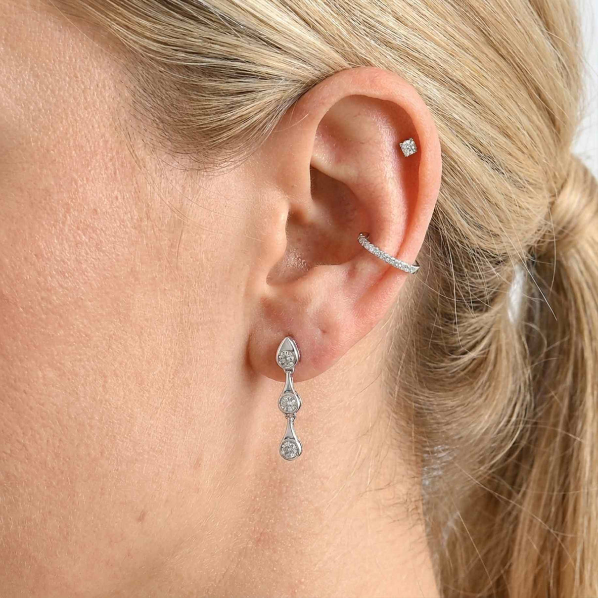Lucy Q - SGL Certified Lab Grown Diamond (SI-G-H) Dangling Earring with Push Back in Rhodium Overlay Sterling Silver 0.50 Ct. 8666760 2