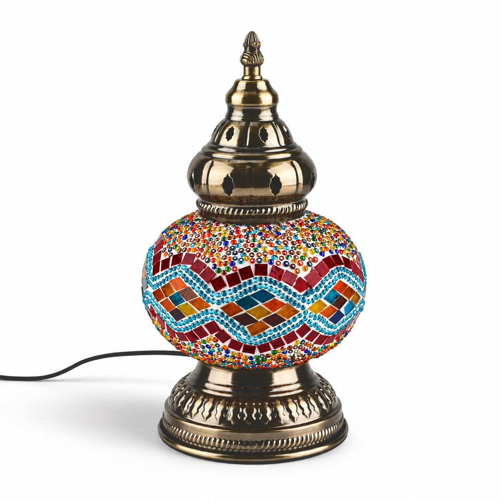 LIVMORE Turkish Mosaic Glass Table Lamp E14 Mains Powered UK Plug - Multicolour_8666775