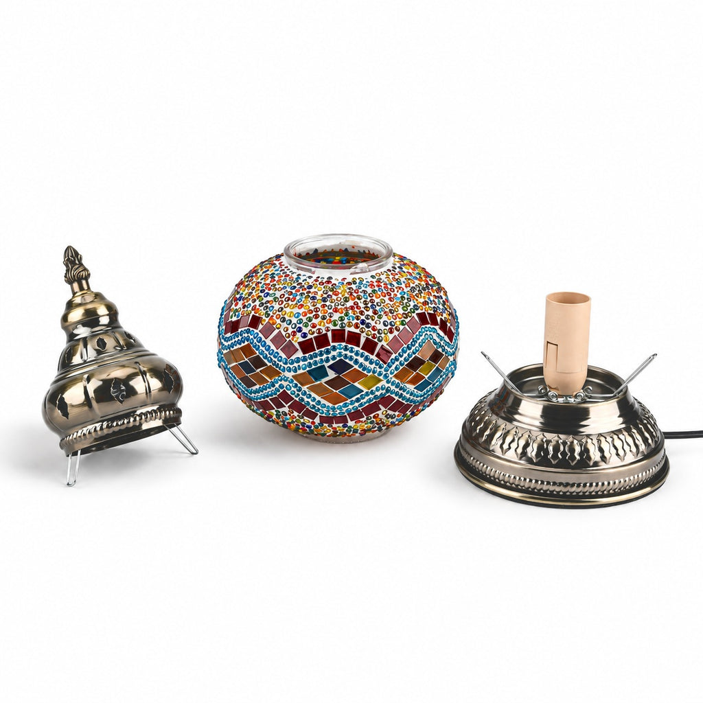 LIVMORE Turkish Mosaic Glass Table Lamp E14 Mains Powered UK Plug - Multicolour_8666775_2