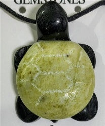 Lemon Green Jade &amp; Black Jade Turtle Pendant with Adjustable Black Cord (Size - 30) 45.00 Ct. 8667949 1