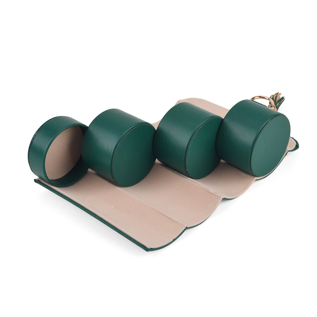 3-Layer Cylindrical Travel Jewellery Roll Organiser Box - Dark Green_8668022_2