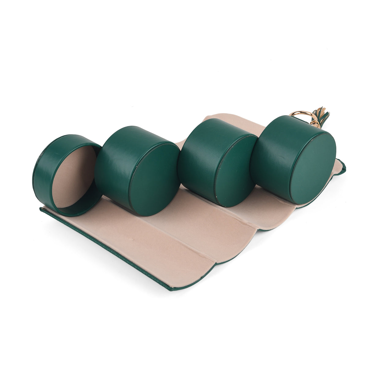 3-Layer Cylindrical Travel Jewellery Roll Organiser Box - Beige V32575195 2
