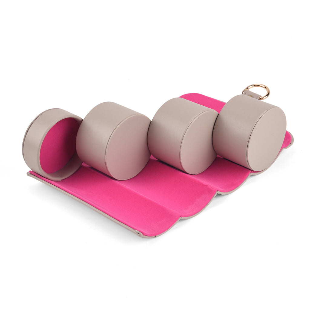3-Layer Cylindrical Travel Jewellery Roll Organiser Box - Beige_8668023_2