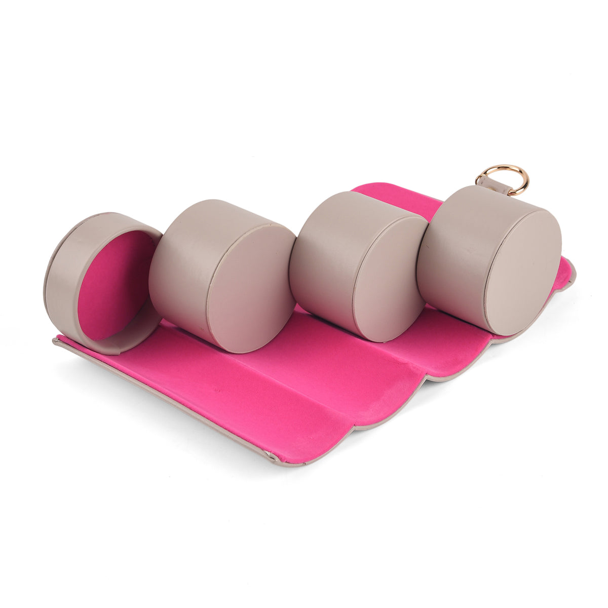 3-Layer Cylindrical Travel Jewellery Roll Organiser Box - Beige V32575213 2