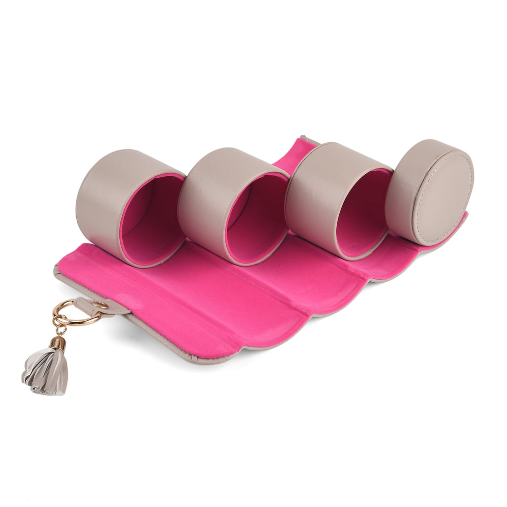 3-Layer Cylindrical Travel Jewellery Roll Organiser Box - Beige_8668023_3