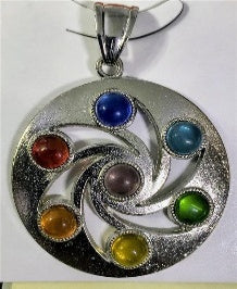 Multi Color Crystal Chakra Pendant in Silver Tone 5.00 Ct. V32514013 0
