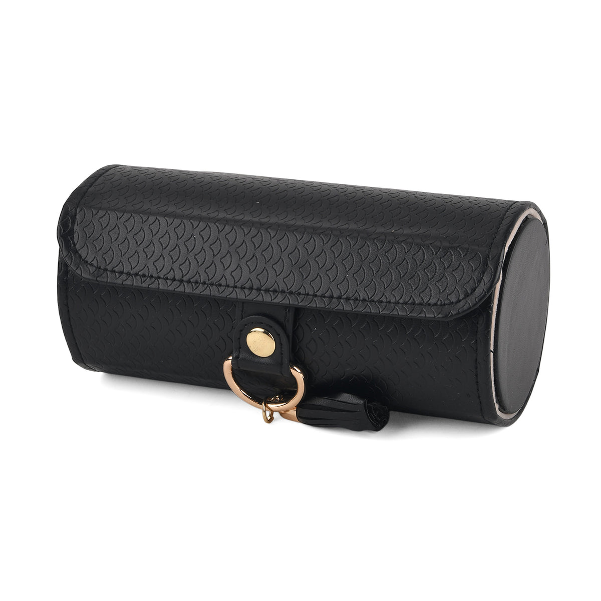 3-Layer Cylindrical Travel Jewellery Roll Organiser Box - Black 8668029 0