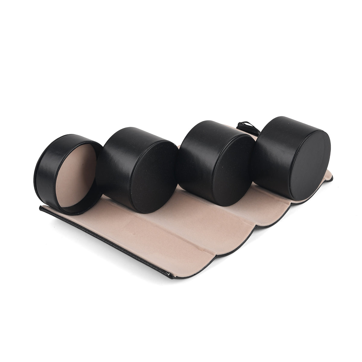 3-Layer Cylindrical Travel Jewellery Roll Organiser Box - Black 8668029 3
