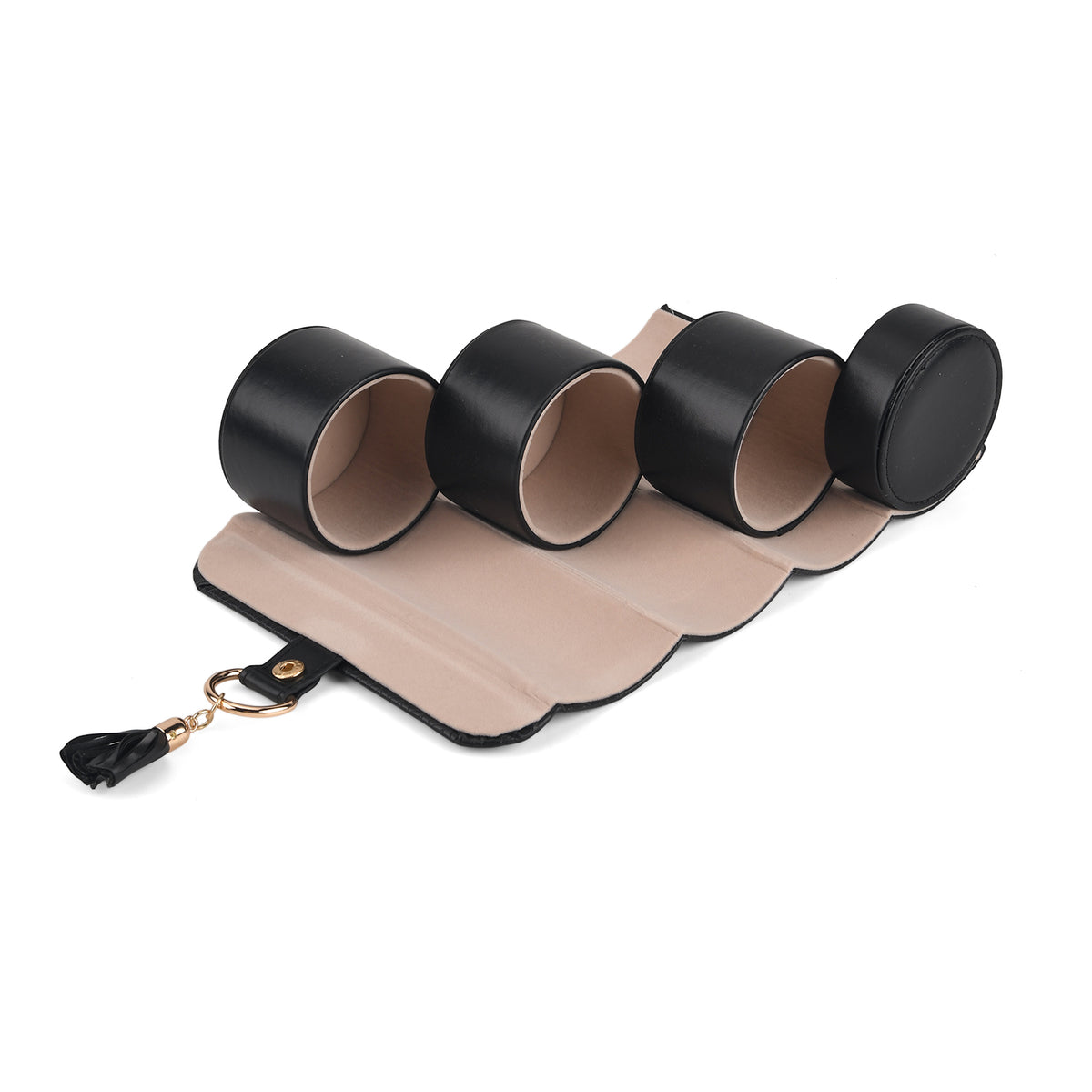 3-Layer Cylindrical Travel Jewellery Roll Organiser Box - Black 8668029 4