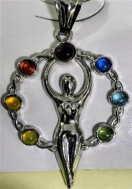 Multi Color Crystal Goddess Chakra Pendant in Silver Tone 2.00 Ct. V32513011 0
