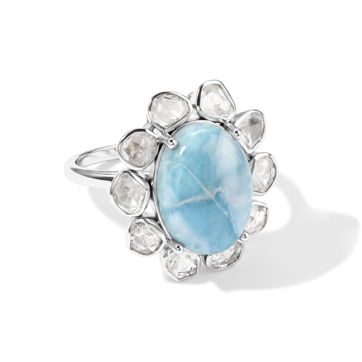 D'Joy - Natural Larimar &amp; Natural White Diamond (0.62ct) Ring in Rhodium Overlay Sterling Silver 7.60 Ct. 8668108 0