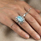 D'Joy - Natural Larimar & Natural White Diamond (0.62ct) Ring in Rhodium Overlay Sterling Silver 7.60 Ct._8668108_2